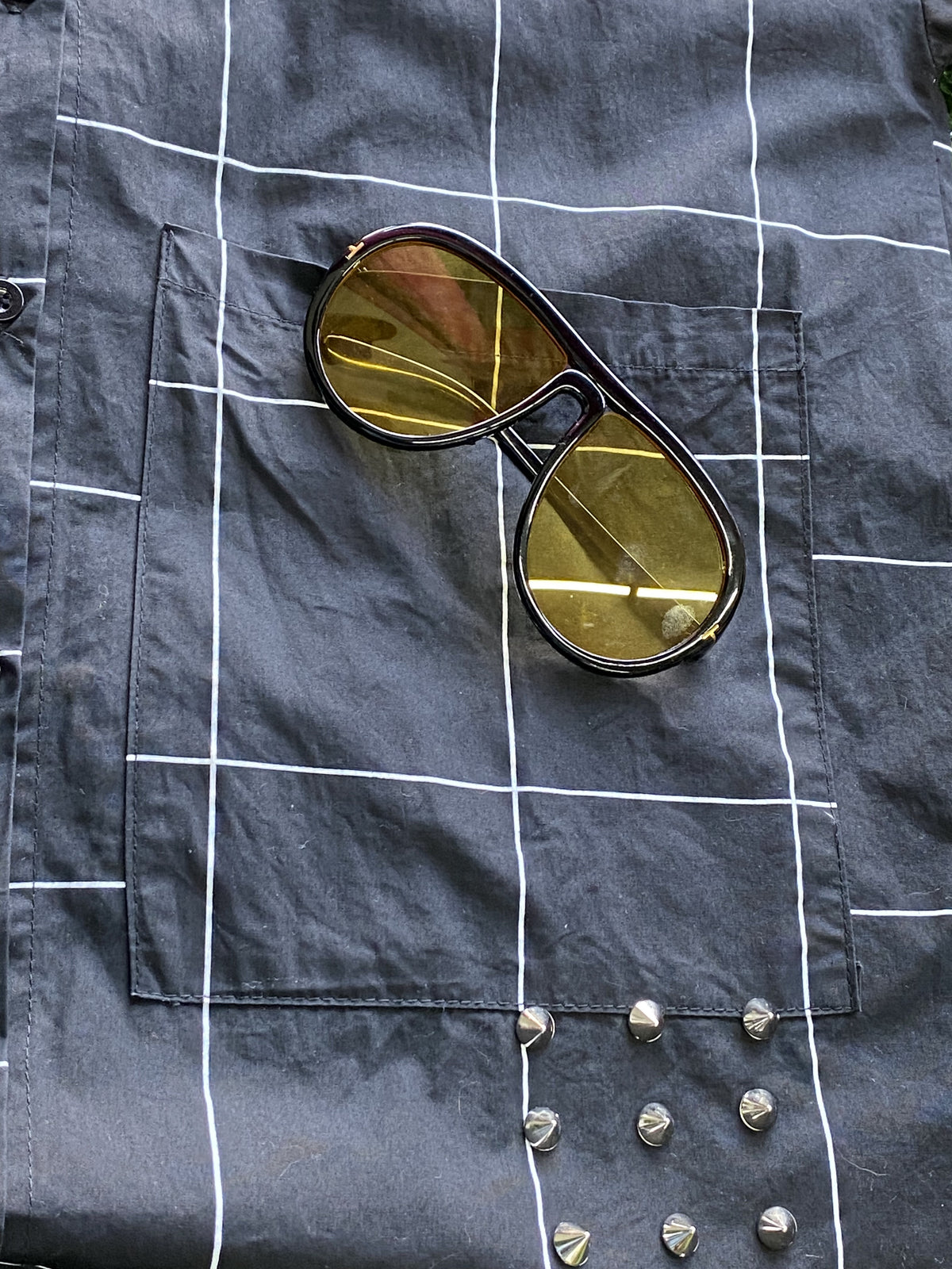 Candy Box Black Windowpane Studded Shirt Dress — detail