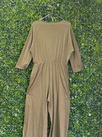 Zara Olive Taupe Wrap-Front Wide-Leg Jumpsuit — back