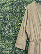 Zara Olive Taupe Wrap-Front Wide-Leg Jumpsuit — detail