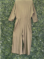 Zara Olive Taupe Wrap-Front Wide-Leg Jumpsuit — detail