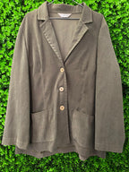 Olive Green Suede-Look Button Blazer