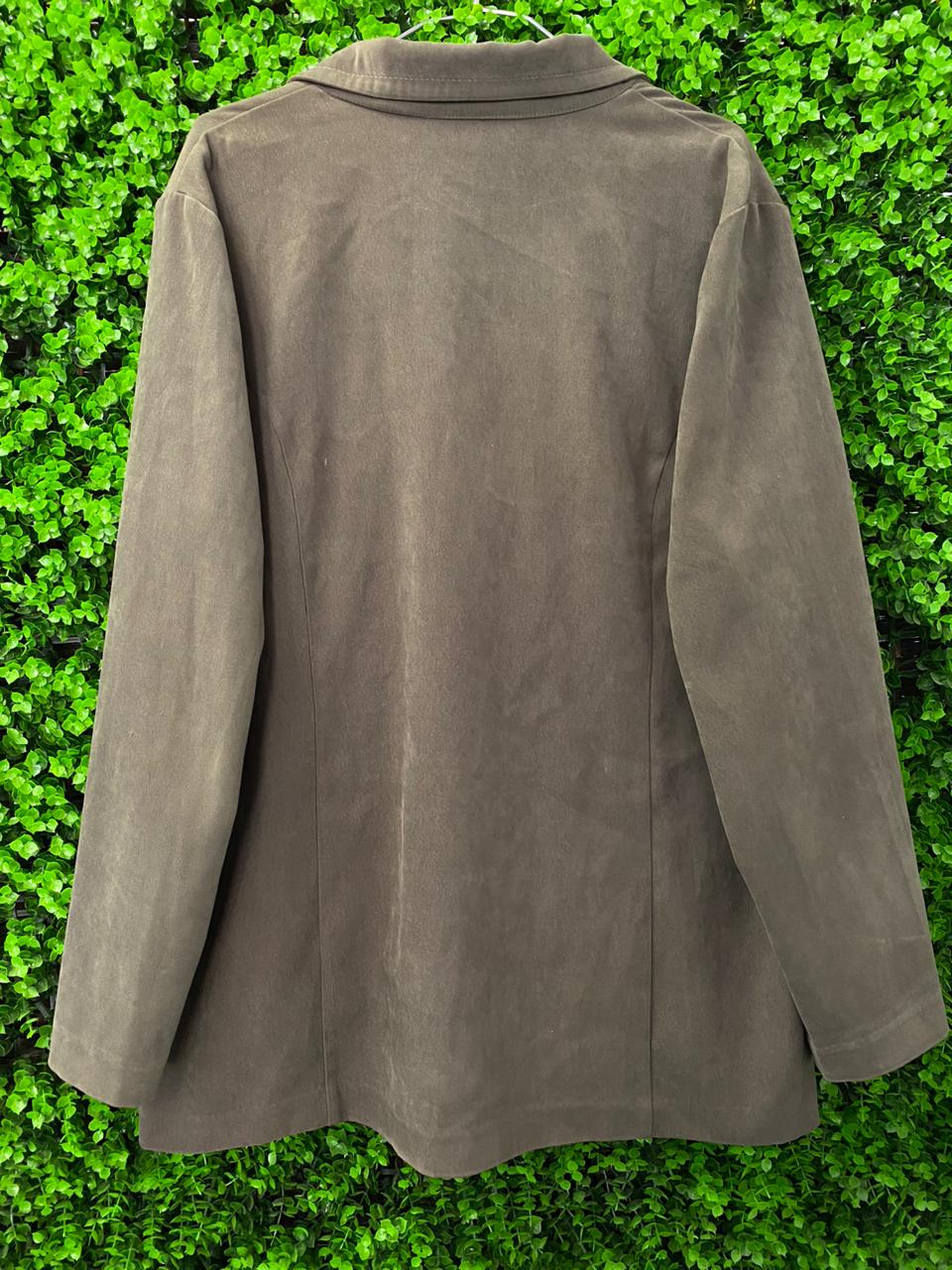 Olive Green Suede-Look Button Blazer