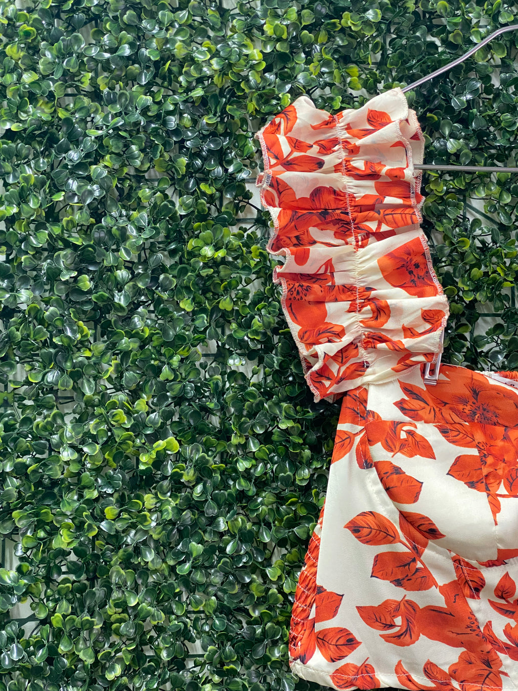 Africa Idol Orange Floral Ruched Crop Top — detail