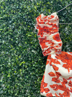 Africa Idol Orange Floral Ruched Crop Top — detail