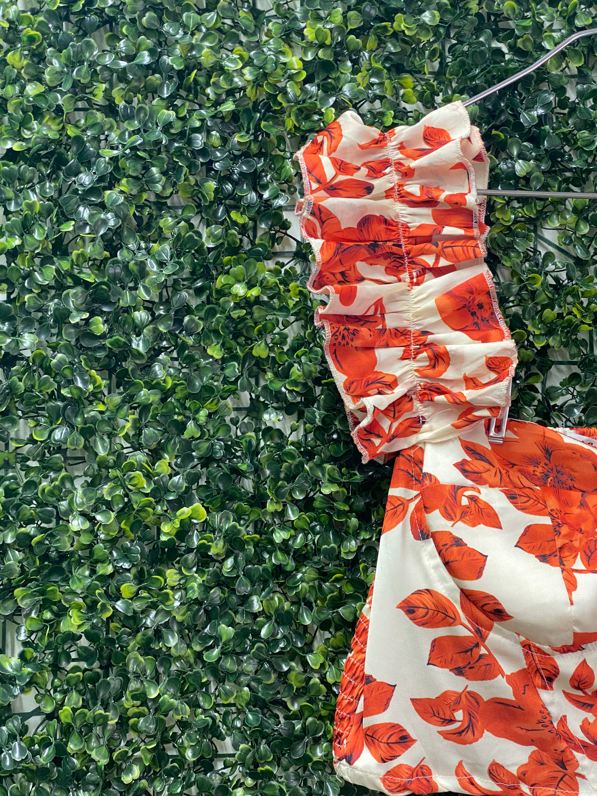 Africa Idol Orange Floral Ruched Crop Top — detail