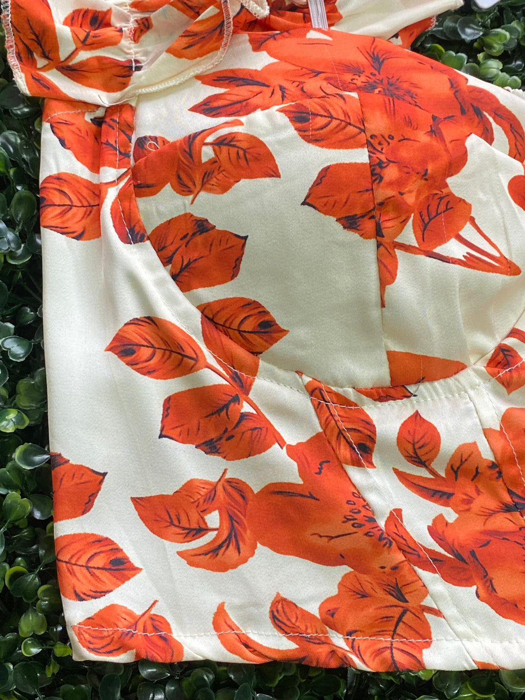 Africa Idol Orange Floral Ruched Crop Top — detail