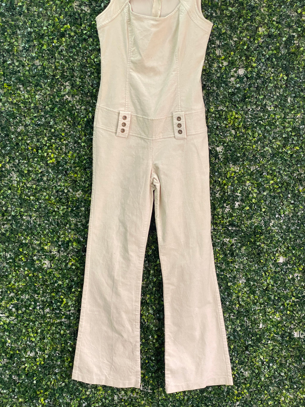 Worldwide Wear Cream Cotton Utility Jumpsuit — detail