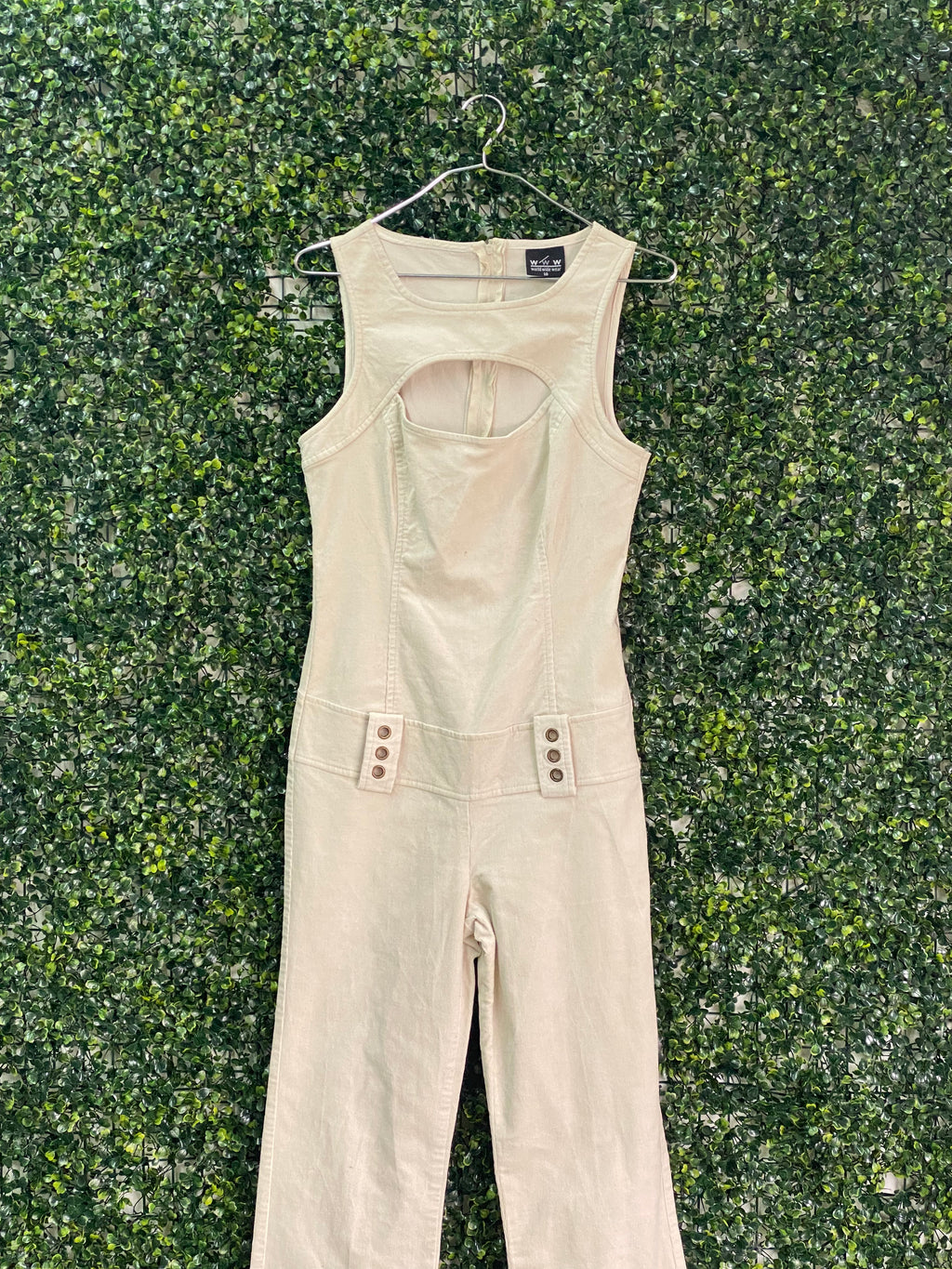 Worldwide Wear Cream Cotton Utility Jumpsuit — front