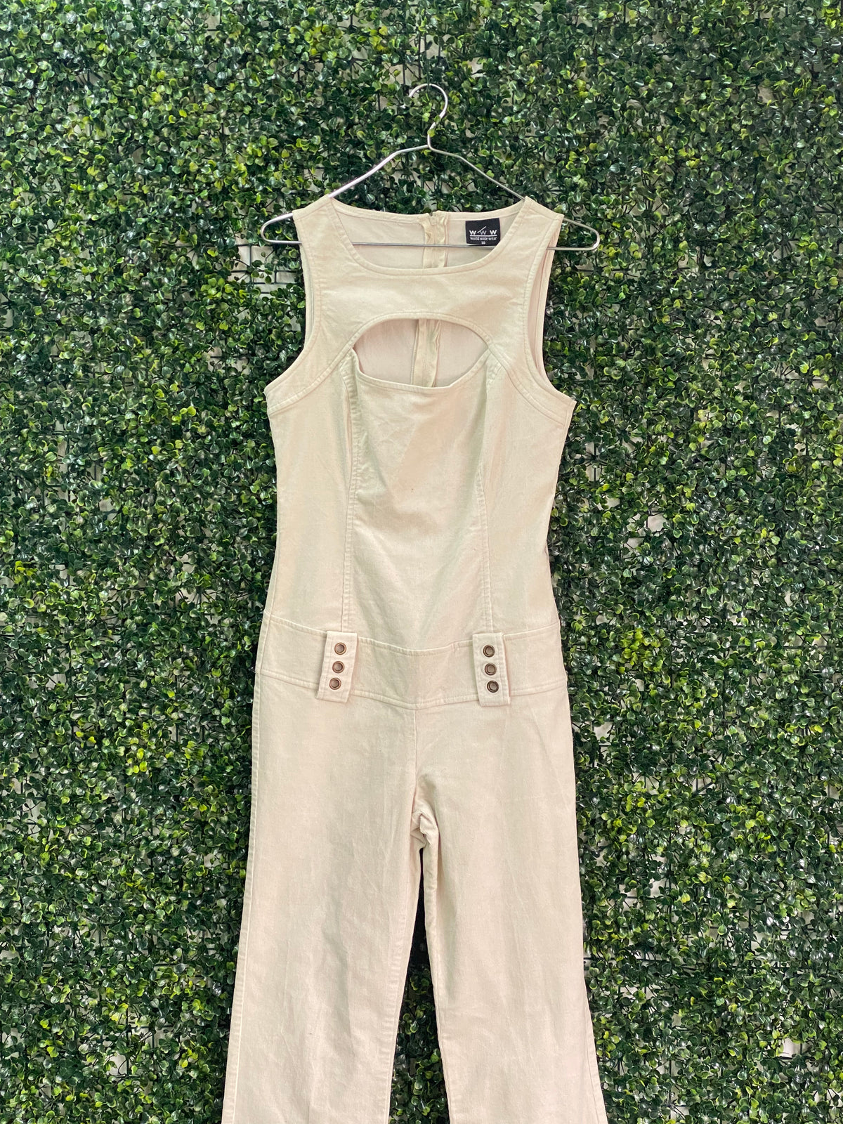 Worldwide Wear Cream Cotton Utility Jumpsuit — front