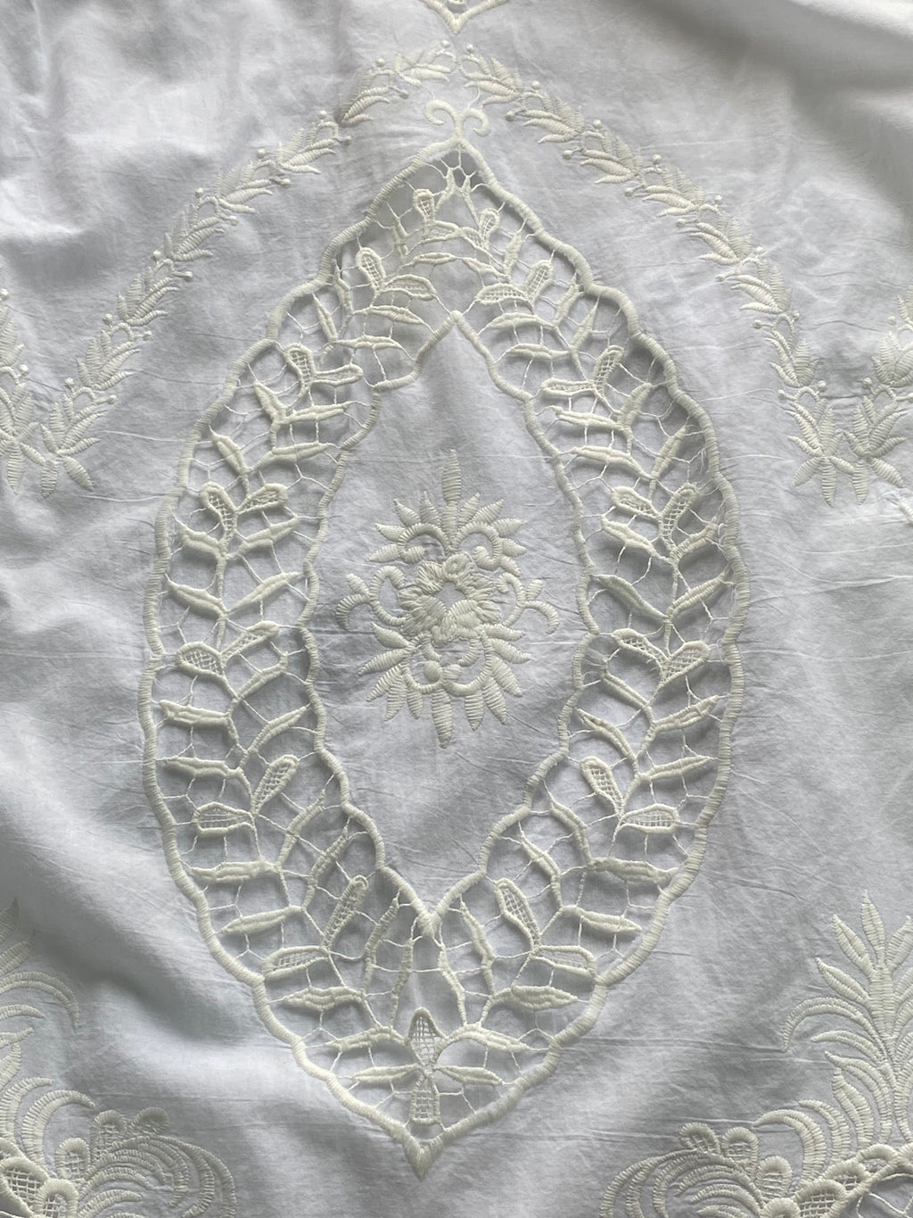 Queenspark White Embroidered Cotton Shift Dress — detail