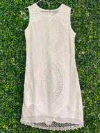 Queenspark White Embroidered Cotton Shift Dress — front