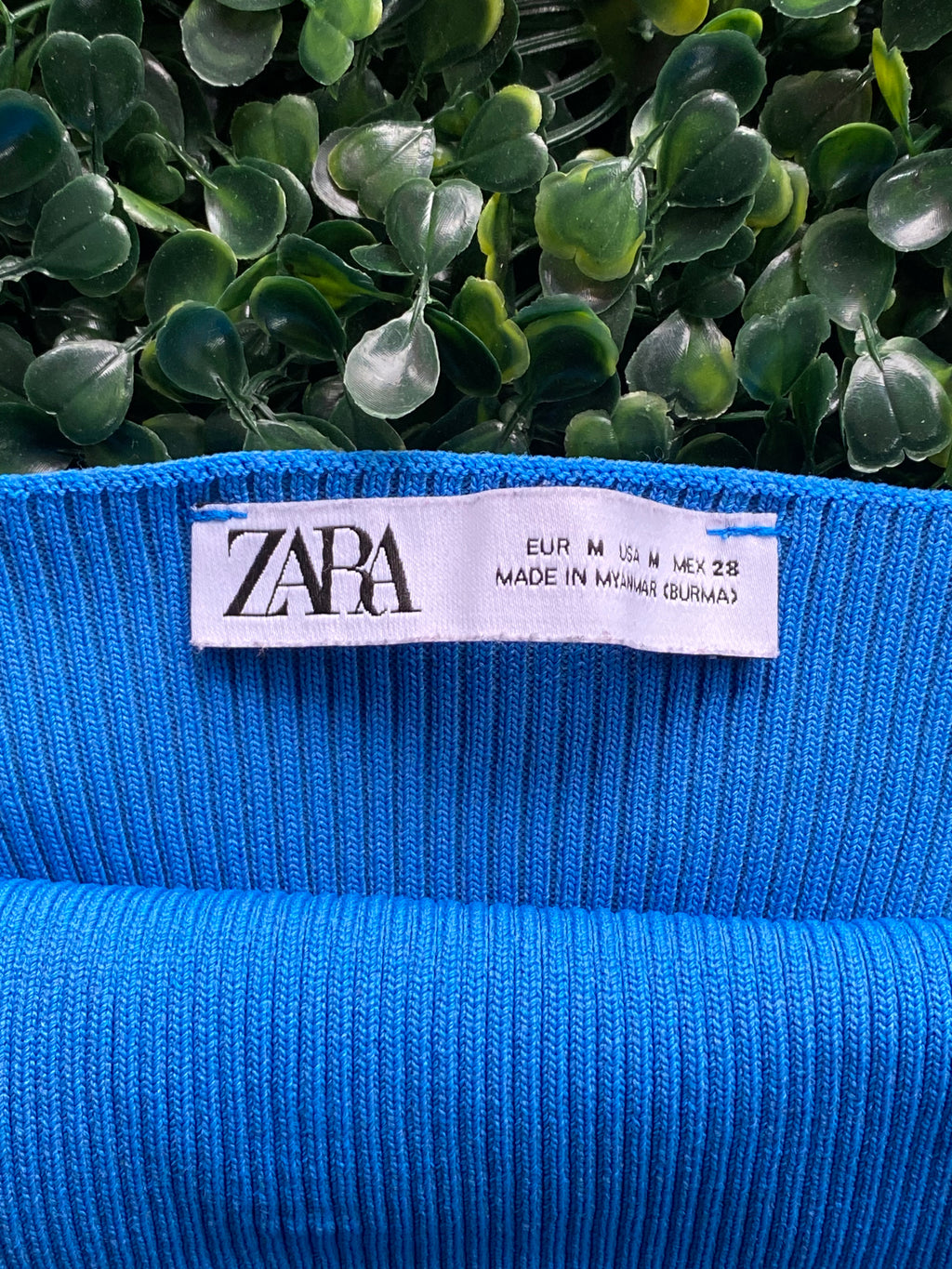 Zara Cobalt Blue Ribbed Tie-Back Halter Top — brand