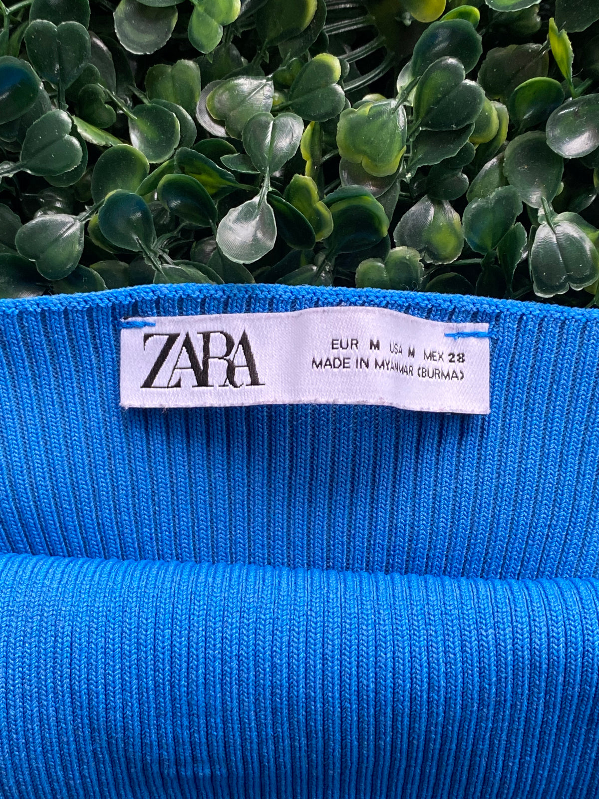 Zara Cobalt Blue Ribbed Tie-Back Halter Top — brand