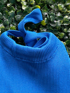 Zara Cobalt Blue Ribbed Tie-Back Halter Top — detail