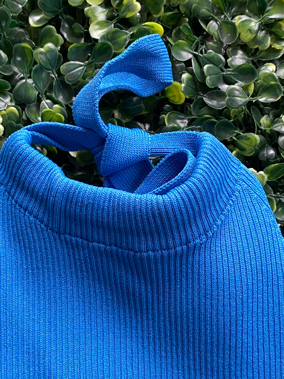 Zara Cobalt Blue Ribbed Tie-Back Halter Top — detail