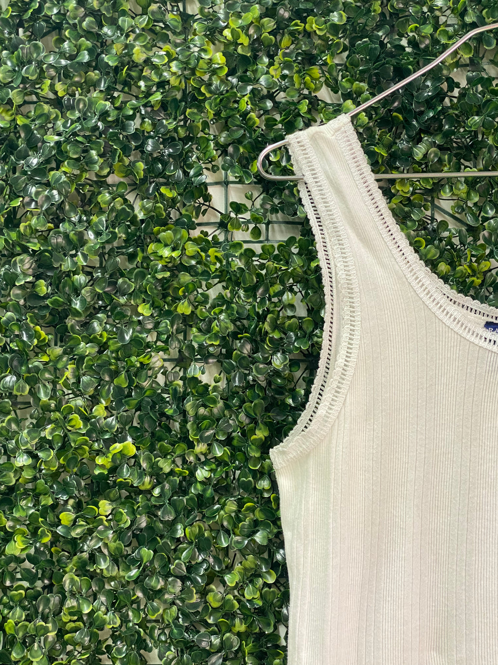 Ralph Lauren White Ribbed Cotton Embroidered Tank Top — detail