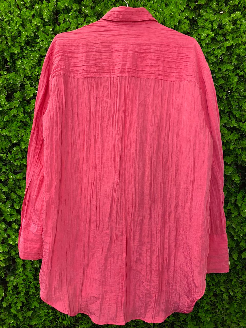 Bright Pink Textured Button-Up Shirt