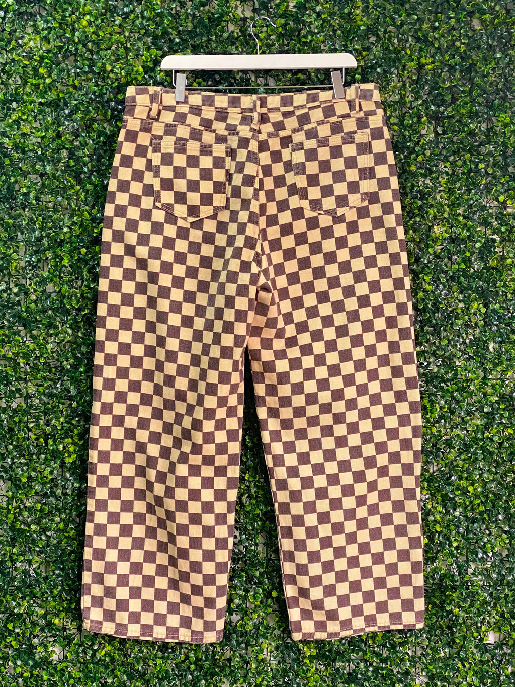 Brown Checkerboard Straight-Leg Pants — back