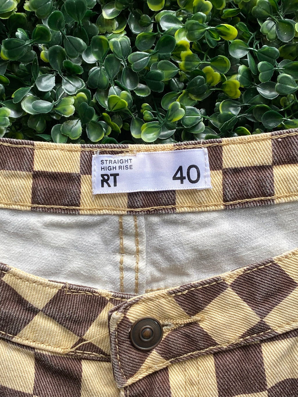 Brown Checkerboard Straight-Leg Pants — brand