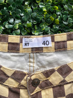 Brown Checkerboard Straight-Leg Pants — brand