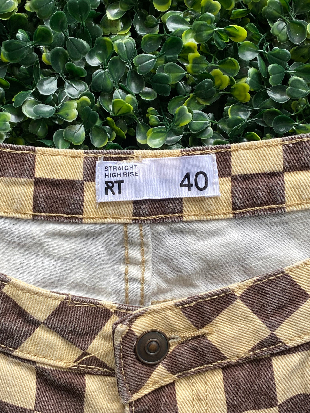 Brown Checkerboard Straight-Leg Pants — brand