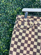Brown Checkerboard Straight-Leg Pants — detail