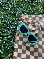 Brown Checkerboard Straight-Leg Pants — detail