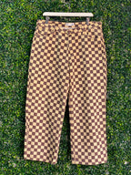 Brown Checkerboard Straight-Leg Pants — front