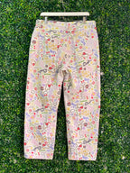 White Doodle Print Straight-Leg Pants — back