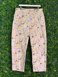 White Doodle Print Straight-Leg Pants — front