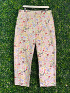 White Doodle Print Straight-Leg Pants — front