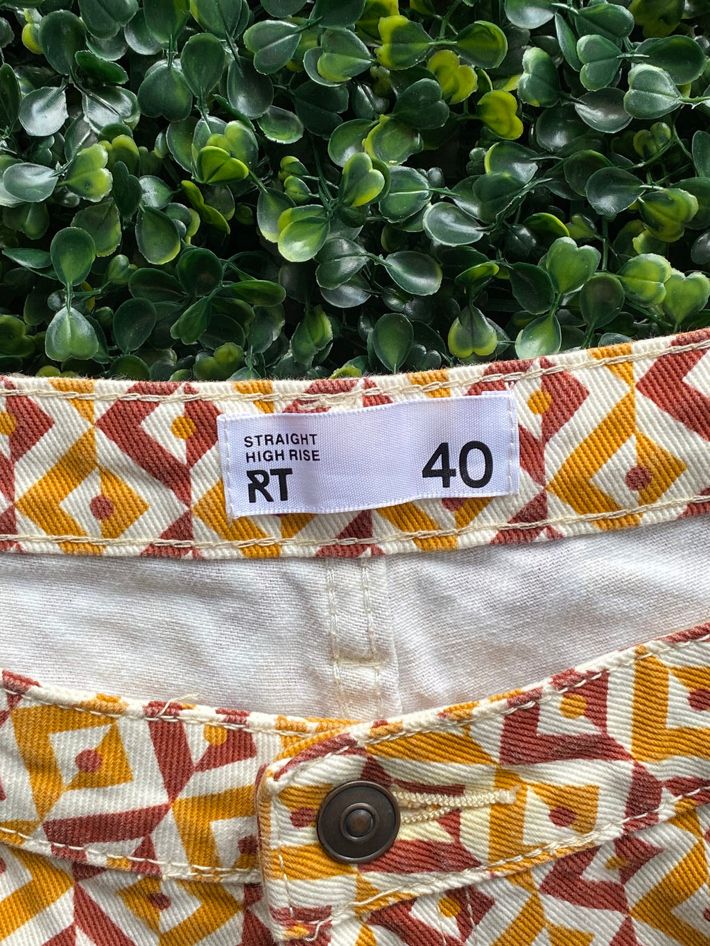 Rust Geometric Print Straight-Leg Pants — brand