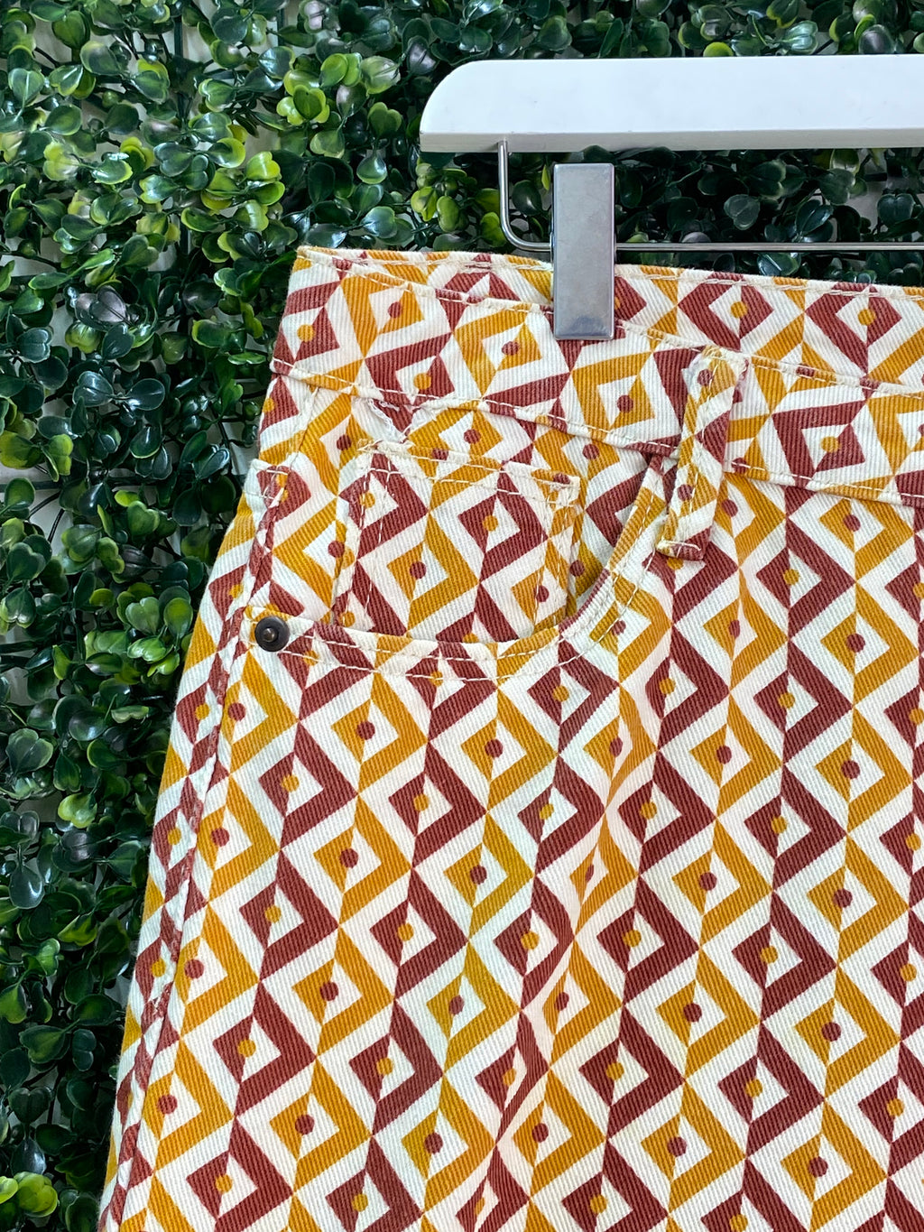 Rust Geometric Print Straight-Leg Pants — detail