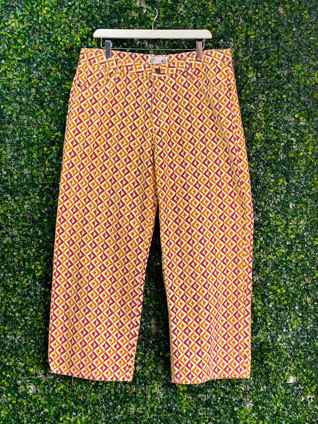 Rust Geometric Print Straight-Leg Pants — front