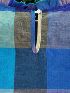 Emery Rose Blue Multicolour Check Cap-Sleeve Top — detail