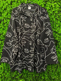 Black Abstract Face Print Button-Up Shirt
