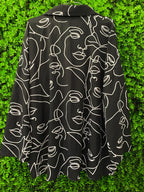 Black Abstract Face Print Button-Up Shirt