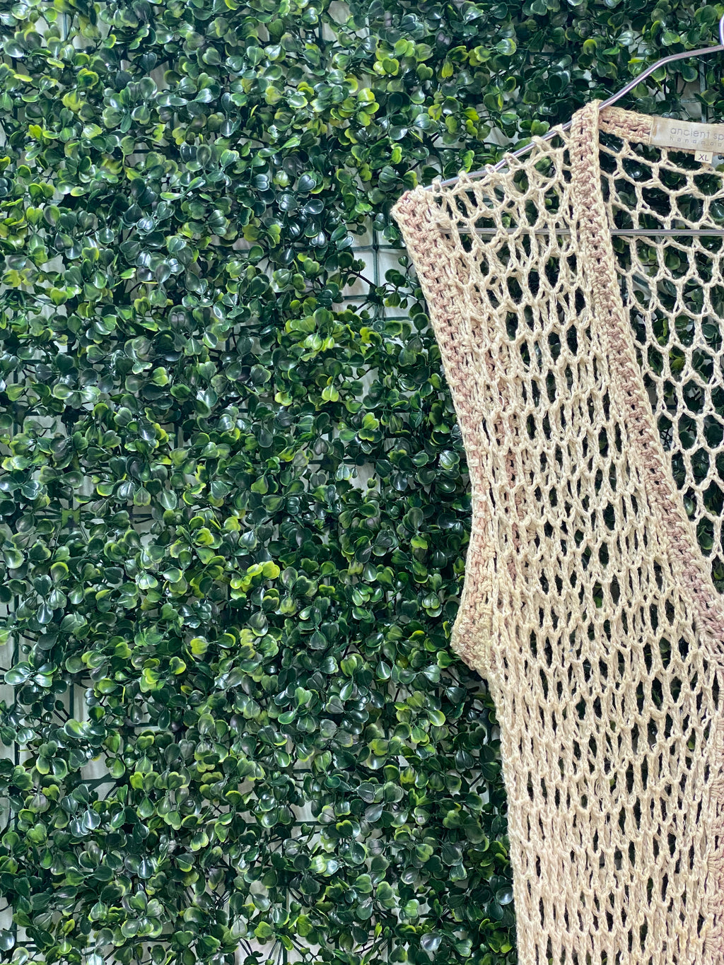 Ancient Spirit Beige Crochet Flower Longline Vest — detail