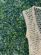 Ancient Spirit Beige Crochet Flower Longline Vest — detail
