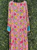 Pink & Turquoise Floral Border Print Kaftan Dress — back