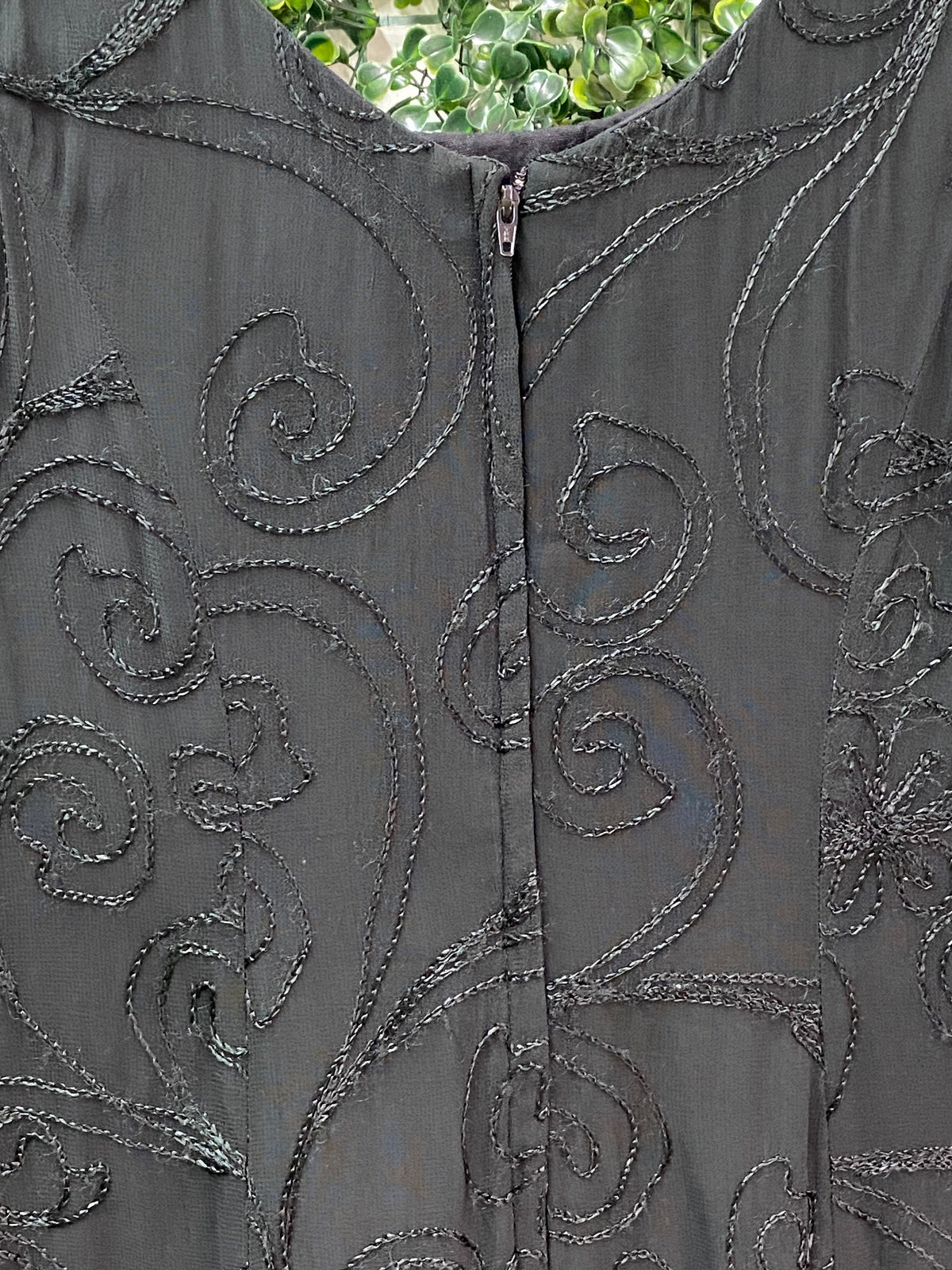 Rello Black Swirl Embroidered Sheath Dress — detail