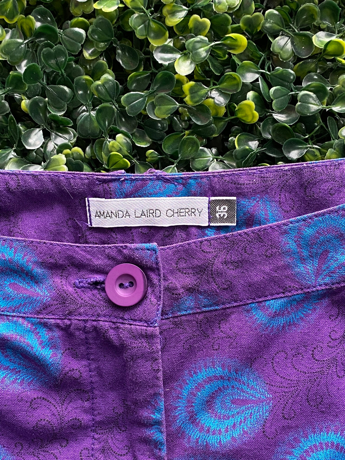 Amanda Laird Cherry Purple & Turquoise Print Pants — brand