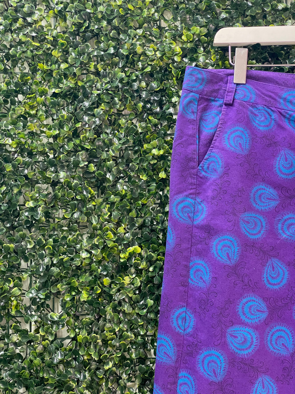 Amanda Laird Cherry Purple & Turquoise Print Pants — detail