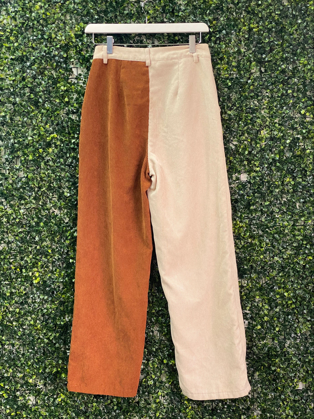 Two-Tone Cream & Rust Corduroy Straight-Leg Pants — back
