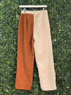 Two-Tone Cream & Rust Corduroy Straight-Leg Pants — back