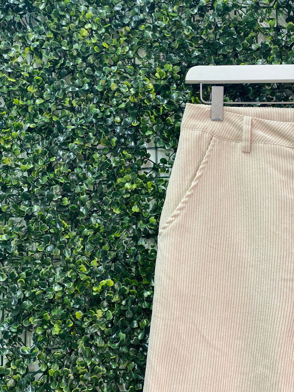 Two-Tone Cream & Rust Corduroy Straight-Leg Pants — detail
