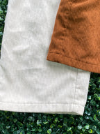 Two-Tone Cream & Rust Corduroy Straight-Leg Pants — detail