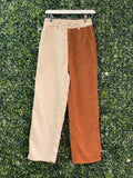 Two-Tone Cream & Rust Corduroy Straight-Leg Pants — front