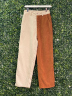 Two-Tone Cream & Rust Corduroy Straight-Leg Pants — front