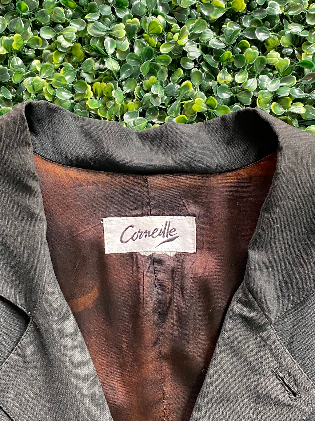 Cornelle Black Longline Blazer with Champagne Patch Sleeves — brand